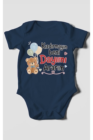 Morivokids Kızdırmayın Beni Dayımı Ararım Kısa Kollu Bebek Body %100 Pamuk Lacivert