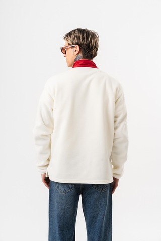 Respire Erkek Düğme Detaylı Oversize Polar Sweatshirt Ekru