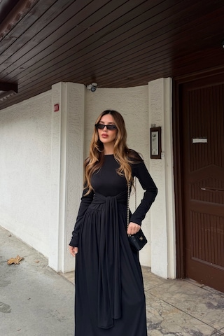 Laluvia Siyah Bağlamalı Elbise - 4988 Siyah