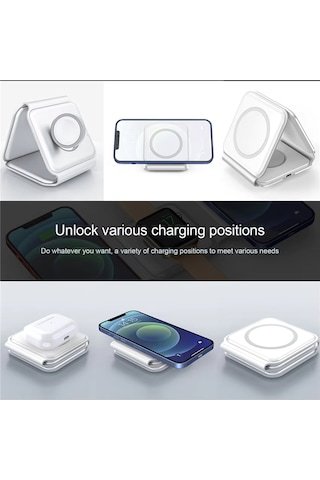 Dunspın 15w 3 İn 1 Katlanabilir Kablosuz Şarj Standı Saat-telefon-kulaklık