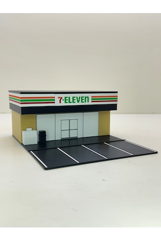 3d Baskı 1/64 Ölçekli 7 Eleven Bina Tasarımlı Diorama Araç Sergileme Garajı