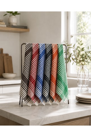 Pötikareli 6 Lı Alman Peçetesi Mutfak Havlusu Kurulama Bezi Beslenme Örtüsü Dekoratif 50x70 Cm Çok Renkli