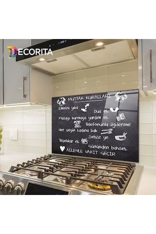 Decorita Mutfak Kuralları - Kara Tahta Cam Ocak Arkası 49,5x76cm