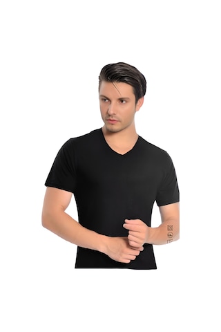 Erkek Modal V Yaka Kısa Kol 3'lü Paket 3043 Siyah