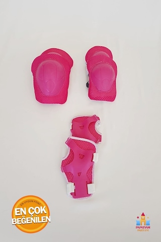 Yüksek Koruma 6'lı Paten, Kaykay, Bisiklet Koruma Seti - Dizlik Ve Bilekliklerle Güvenli Spor Deneyi Pembe