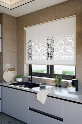 Lazer Kesim Mat Stor Perde, Lazer Kesimli Modern Serisi, M-121001 Beyaz Renk Beyaz