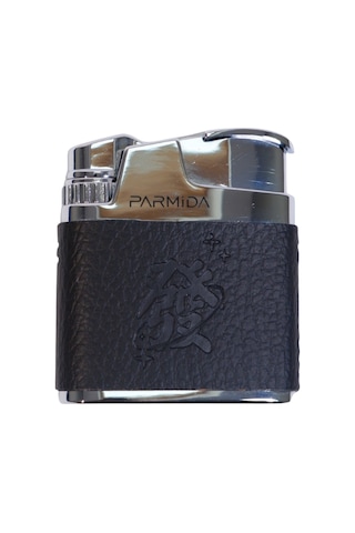 Parmida Tek Torch Pürmüz Japon Yazılı Deri Kaplama Siyah Metal Puro Çakmağı - Tr9229
