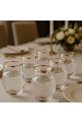 Gold 25 Parça Bardak Seti 12 Kişilik 12 Adet Su Bardak 12 Adet Ayaklı Bardak 1 Adet Şişe Beyaz