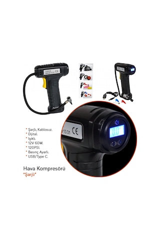 Carub Hava Kompresörü Şarjlı Dijital 12v 60w 120psı Usb/type C Br2491331