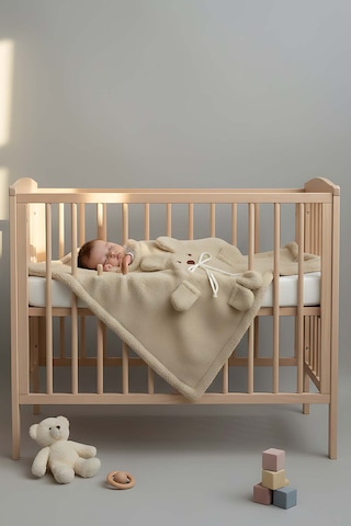 Ayıcık Figürlü Peluş Bebek Battaniyesi Çok Renkli