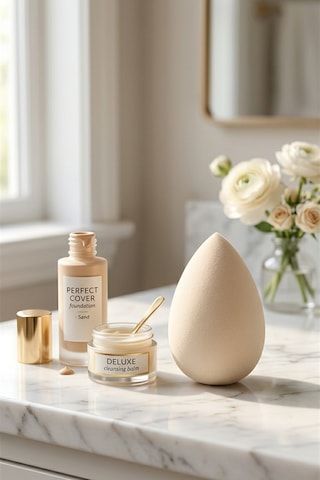 Makyaj Süngeri Krem Beauty Blender Fondöten Ve Kapatıcı Uygulama Süngeri, 6 Cm