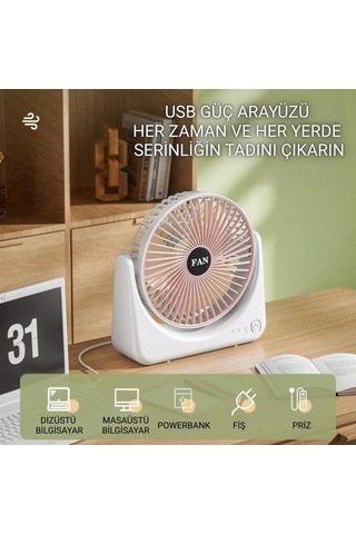 Coofbe Taşınabilir 3 Kademeli 1200mah Şarjlı Masaüstü Vantilatör Fan Ev Ofis Masaüstü Vantilatör