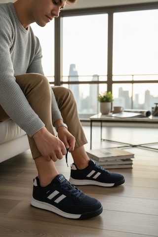 Enoch Erkek Yan Çizgili Yüksek Tabanlı Rahat Yürüyüş Ve Koşu Ayakkabısı Sneaker 2332 Lacı