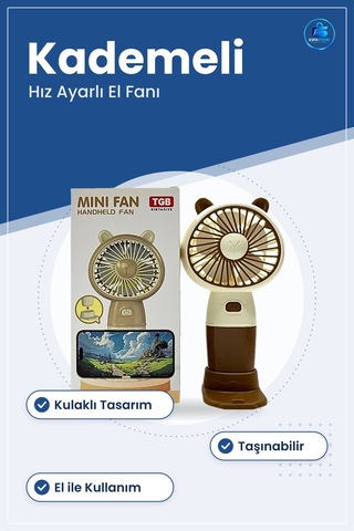 El Fanı Kulaklı Mini Vantilatör Kademeli Hız Ayarlı Taşınabilir K
