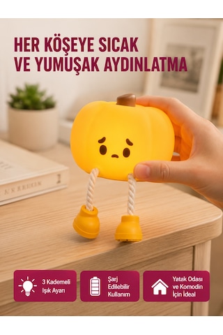 Pumpkin Led Night Light Dokunmatik Şarjlı Silikon Gece Lambası Yeni Nesil Sarı