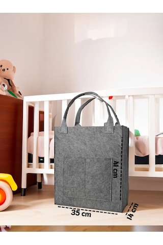 Yunusoğlu Home Çok Amaçlı Keçe Omuz ve El Askılı Anne Bebek Bakım Çantası Gri