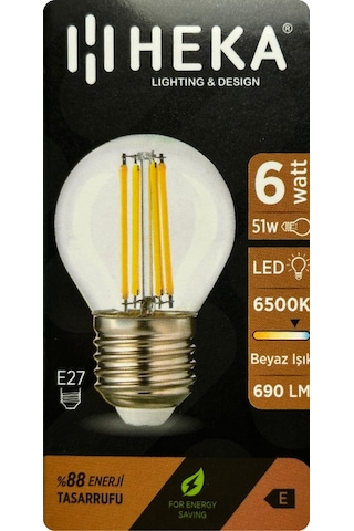 4 Adet Heka 6w 51w 6500k Beyaz Işık E27 Duylu Şeffaf Led Ampul Heka