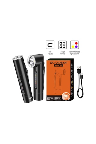 Kosona V5s Mini Led Feneri 500lm: Usb Type-c Şarjlı, Çift Taraflı Işık Modları, Mıknatıslı, Alüminyum Gövde, Ipx5 Su Geçirmez Siyah