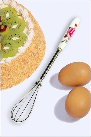Mini Kahve Çırpıcı Porselen Saplı Süt Yumurta Çırpıcı 19 Cm Desenli Çırpıcı Tel Gümüş