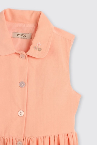 Panço Kız Çocuk Yakası Nakış Detaylı Kadife Pudra Elbise Pembe