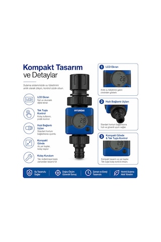 Hyundai G22105 Dijital Su Akış Ölçer Debimetre Bahçe Sulama Su Sayacı