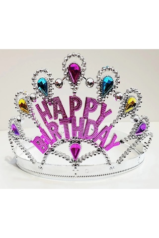 Mey İthalat Gümüş Renk Happy Birthday Yazılı Doğum Günü Tacı 60 Cm