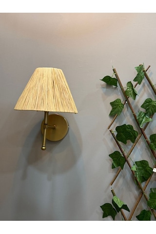 Rafya Saçaksız Bohem Hasır El Yapımı E27 Ampül Kablolu Aplik - Alt Eskitme Gold Natural