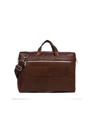 Newish Polo 15.6'' Hakiki Deri Bilgisayar Laptop Çantası Kahverengi