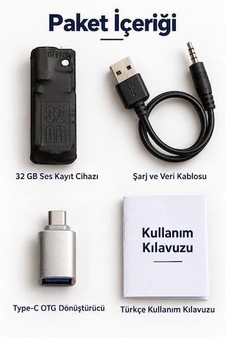 32 Gb Mini Ses Kayıt Cihazı 10 Güne Kadar Kayıt Sese Duyarlı Tek Tuşla Kayıt Usb Otg