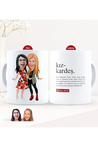 Kişiye Özel Karikatürlü Kız Kardeş Beyaz Kupa Bardak-1