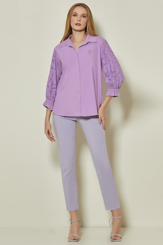 Gömlek Yaka Lila Poplin Gömlek Lila