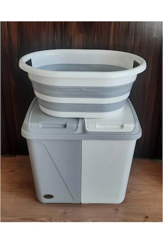 Bayev Ikili Set - Bölmeli 60 Lt Kirli Çamaşır Sepeti Ve Katlanır Çamaşır Sepeti 2'li 30 30 Diğer