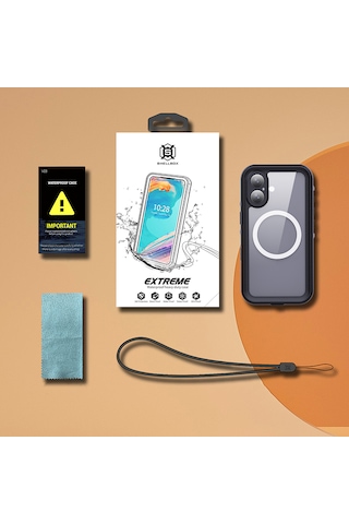 Apple Uyumlu İphone 16 Kılıf 360 Ön Ve Arka Koruyucu Su Geçirmez 1-1 Silikon 2mm Zırhlı Pc+tpu Kapak Siyah