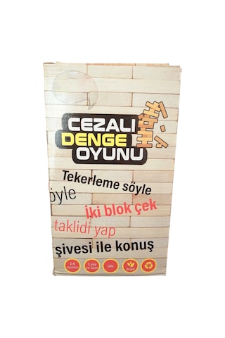 54 Parça Cezalı Jenga Denge Oyunu Ahşap Kaliteli Büyük Boy