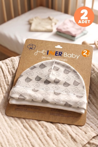 Just Inner Erkek Bebek 2'li Pamuk Bere Ayıcık Desenli Esnek Ve Konforlu 582501 Krem
