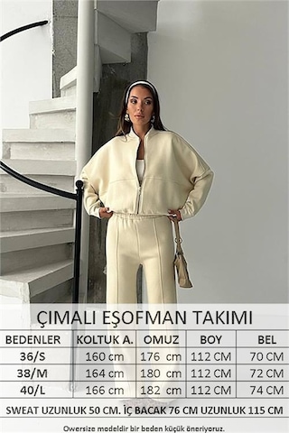Neşeli Butik Kadın 3 İplik Şardonlu Oversize Eşofman Takımı Nbg105 Bej