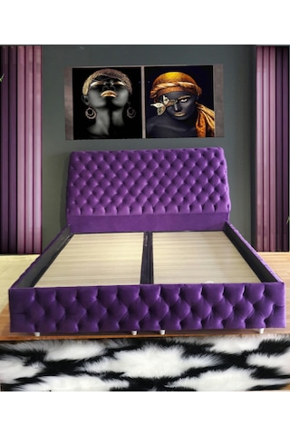 Nivabaza Çift Kişilik Sandıklı Baza Başlık Chester Purple Tüm Renklerde