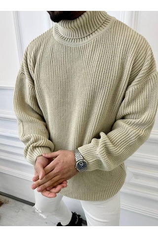 Elku Moda Elkumoda Boğazlı Erkek Kazak Oversize Balıkçı Yaka Geniş Salaş Triko Kazak-KAZAK2863