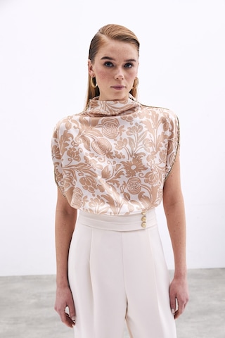 Sateen Aksesuarlı Yarasa Kol Bluz - Bej-135761 Bej