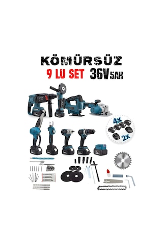 Dw Eea388 Akülü 9 Lu Set Power Bank Ve Led + Kırıcı Delici Matkap + Avuç Taşlama + Somun Sıkma + Vidalama + Sunta Kesme + Dekupaj + Budama Testeresi + Budama Makası
