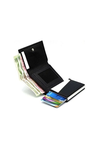 Brahma Model Unisex Vegan Deri Mekanizmalı Vegan Deri Rfıd Cüzdan Kartlık Portföy Siyah