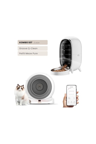 Groove Q-clean Wi-fi Akıllı Otomatik Kedi Tuvaleti Gri + Petfit Meow Pure 3l Wi-fi Kameralı Akıllı Otomatik Mama Kabı Besleme Ünitesi Bundle