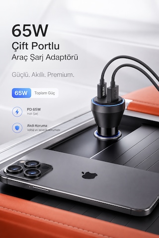 Kensa 65w Çift Portlu Hızlı Araç Şarj Cihazı Usb-c Pd & Usb-a Qc Akıllı Koruma 65w Araç Şarj Cihazı