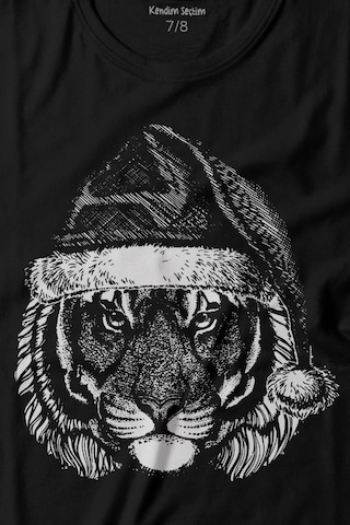 Kendim Seçtim Tiger Wild Cat Kaplan Fesli Noel Yılbaşı Christmas Baskılı Tişört Çocuk T-shirt 001