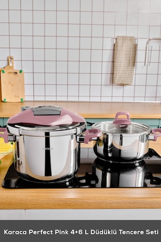 Karaca Perfect Pink İndüksiyon Tabanlı Düdüklü Tencere Seti 4+6 Lt