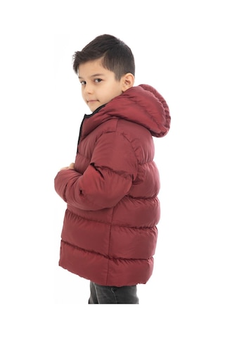 Spor Erkek Çocuk Polarlı Kürklü Kapüşonlu Su Geçirmez Rüzgara Dayanıklı Şişme Kışlık Mont-197 Bordo