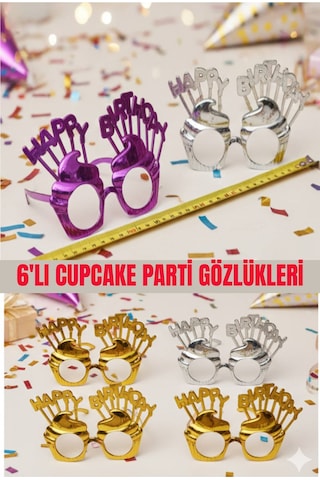 6 Lı Happy Birthday Cupcake Parti Gözlüğü Doğum Günü Eğlenceli Fotoğraf Aksesuarı