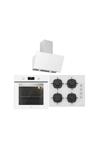 Silverline BO6502W02 - CS5335W01 - 3457 Soho 60 Beyaz Cam Ankastre Set