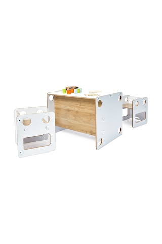 Minera 0-6 Yaş Saka Model Ahşap Montessori Aktivite Oyun Çalışma Masa Ve Sandalye Seti (1 Masa + 2 Sandalye)