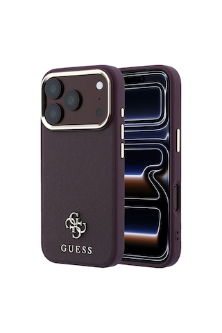Apple iPhone Uyumlu 18 Pro Kılıf Guess Lisanslı M-safeli Klasik Yazı Ve 4g Logolu Pu Deri Saffiano Kapak Bordo